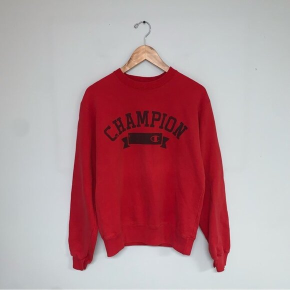 Vintage Champion Eco Authentic‎ Crewneck Sweater Pullover Red  Men’s Size Small - Picture 2 of 8